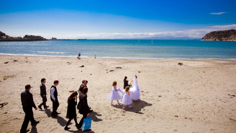 wedding party on the beach